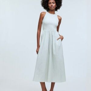 MADEWELL Sleeveless Light Mint Midi Dress with Smocked Bodice